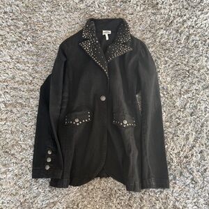 Dg2 by Diane Gilman studded black denim blazer